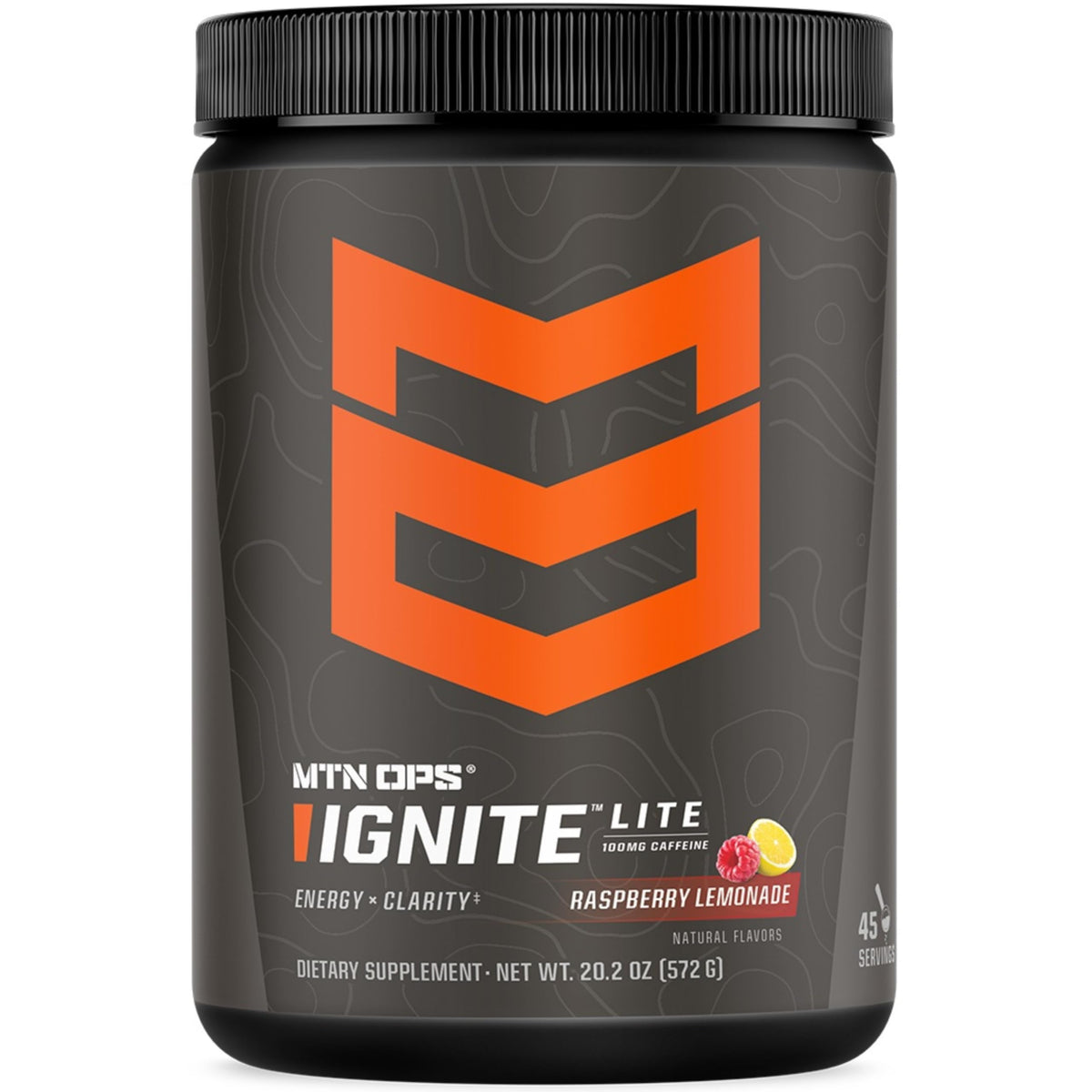 MTN OPS Ignite Lite Sugar Free Energy Drink Powder — 100 mg Caffeine, Nootropic Blend, Raspberry Lemonade, 45 Servings