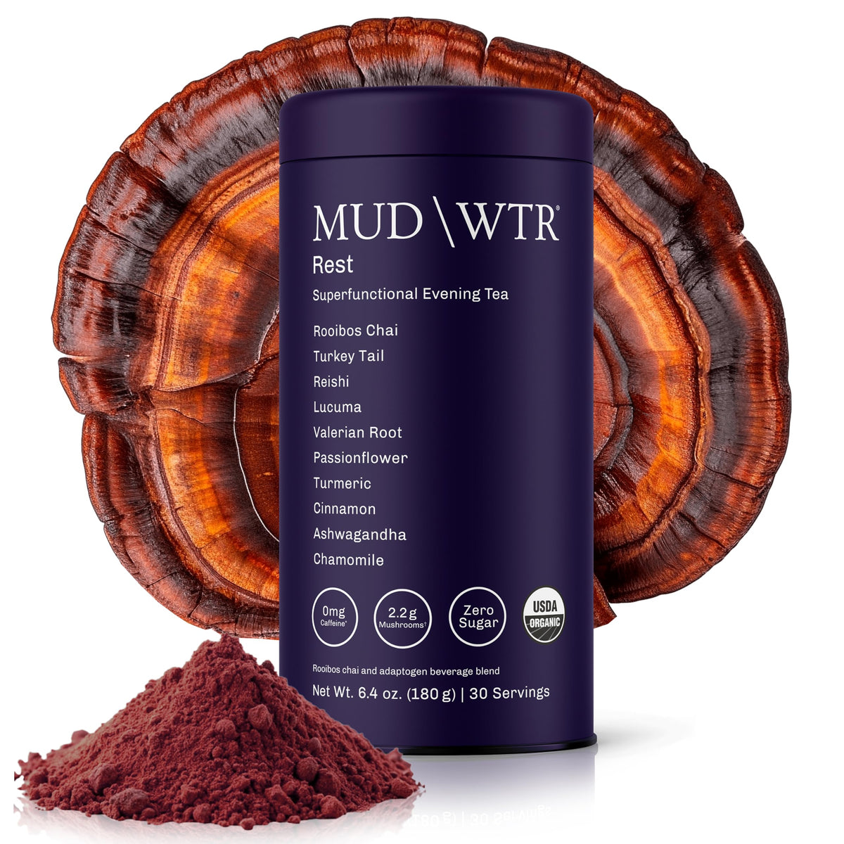MUDWTR Rest Evening Mushroom Blend Powder – 2,240mg Mushrooms, Sleep Support, 30 Servings