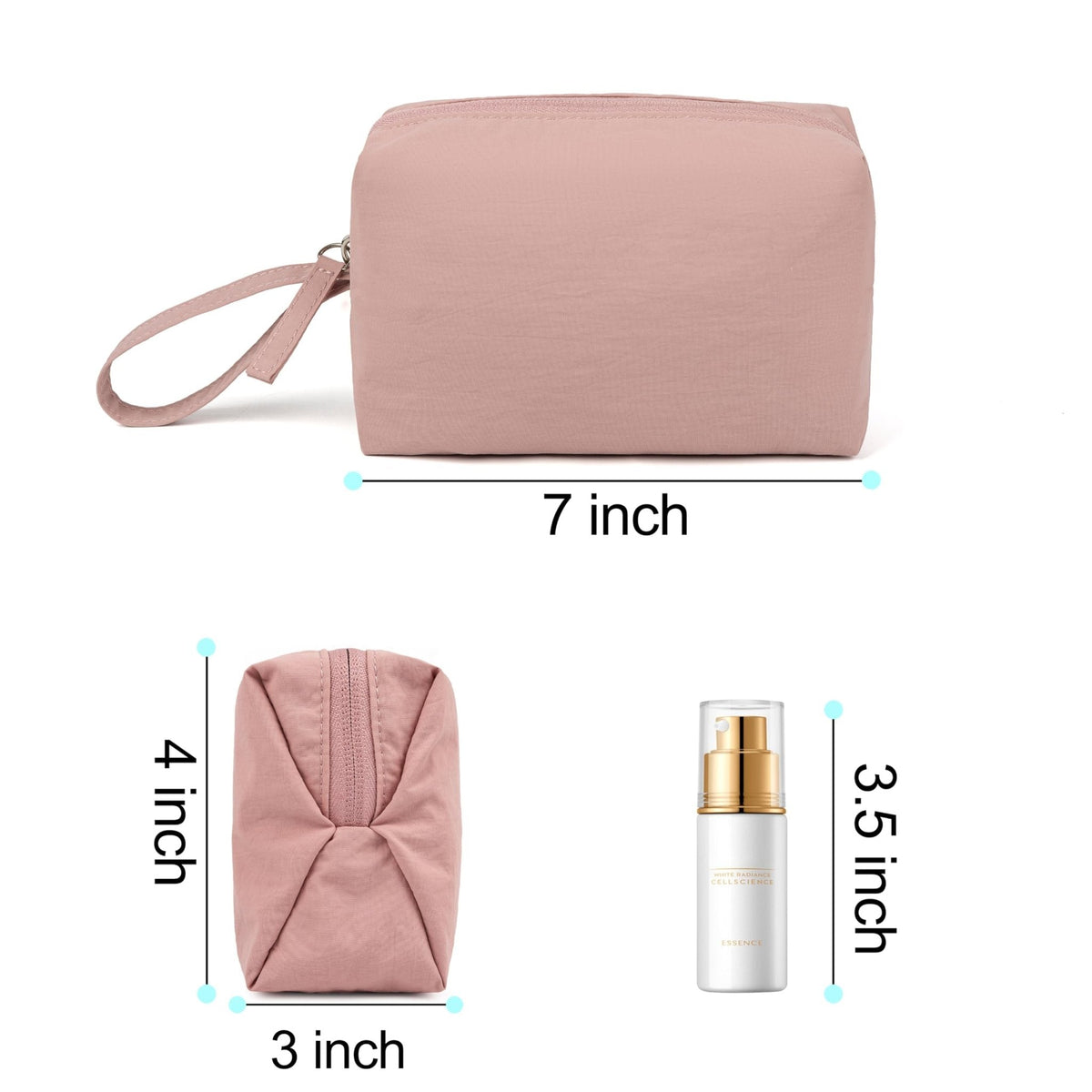 MUHUASHI Mini Cosmetic Bag, Daily Waterproof Makeup Purse and Toiletry Organizer Case, Foldable Lightweight Clutch Pouch Bag (7-Dark Pink)