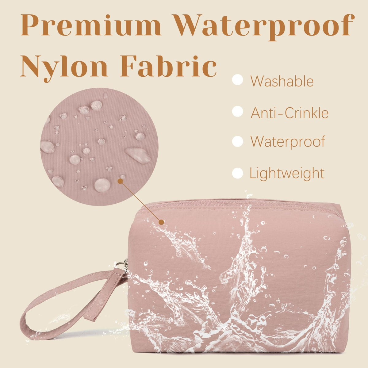 MUHUASHI Mini Cosmetic Bag, Daily Waterproof Makeup Purse and Toiletry Organizer Case, Foldable Lightweight Clutch Pouch Bag (7-Dark Pink)