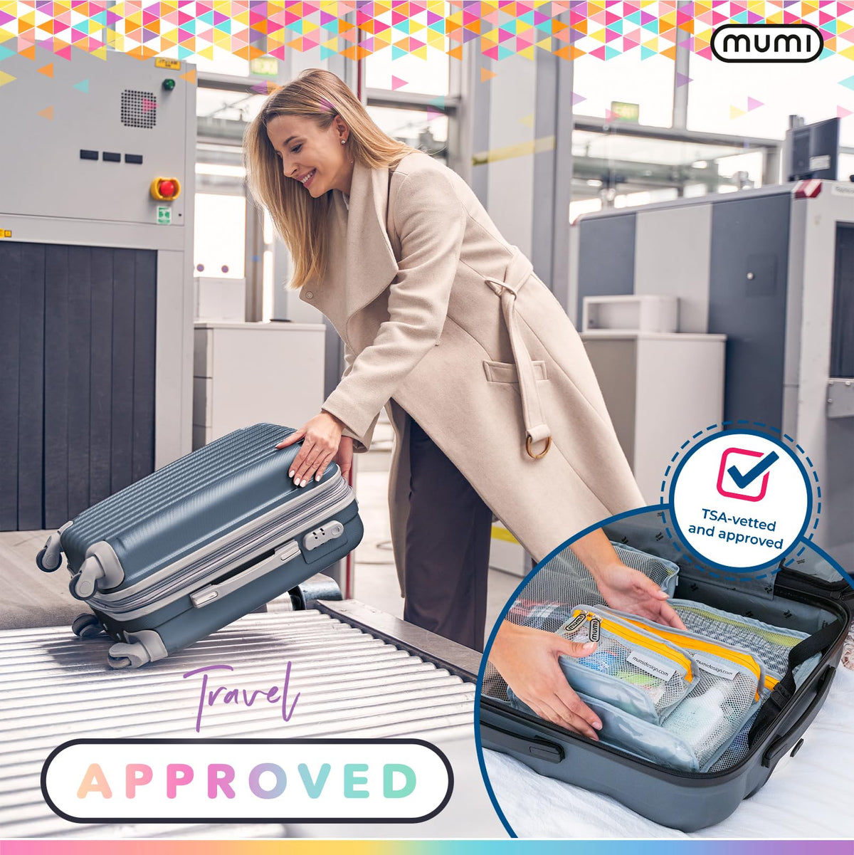 MUMI Travel Toiletry Bag Set of 3 - Clear TSA Approved, Aqua
