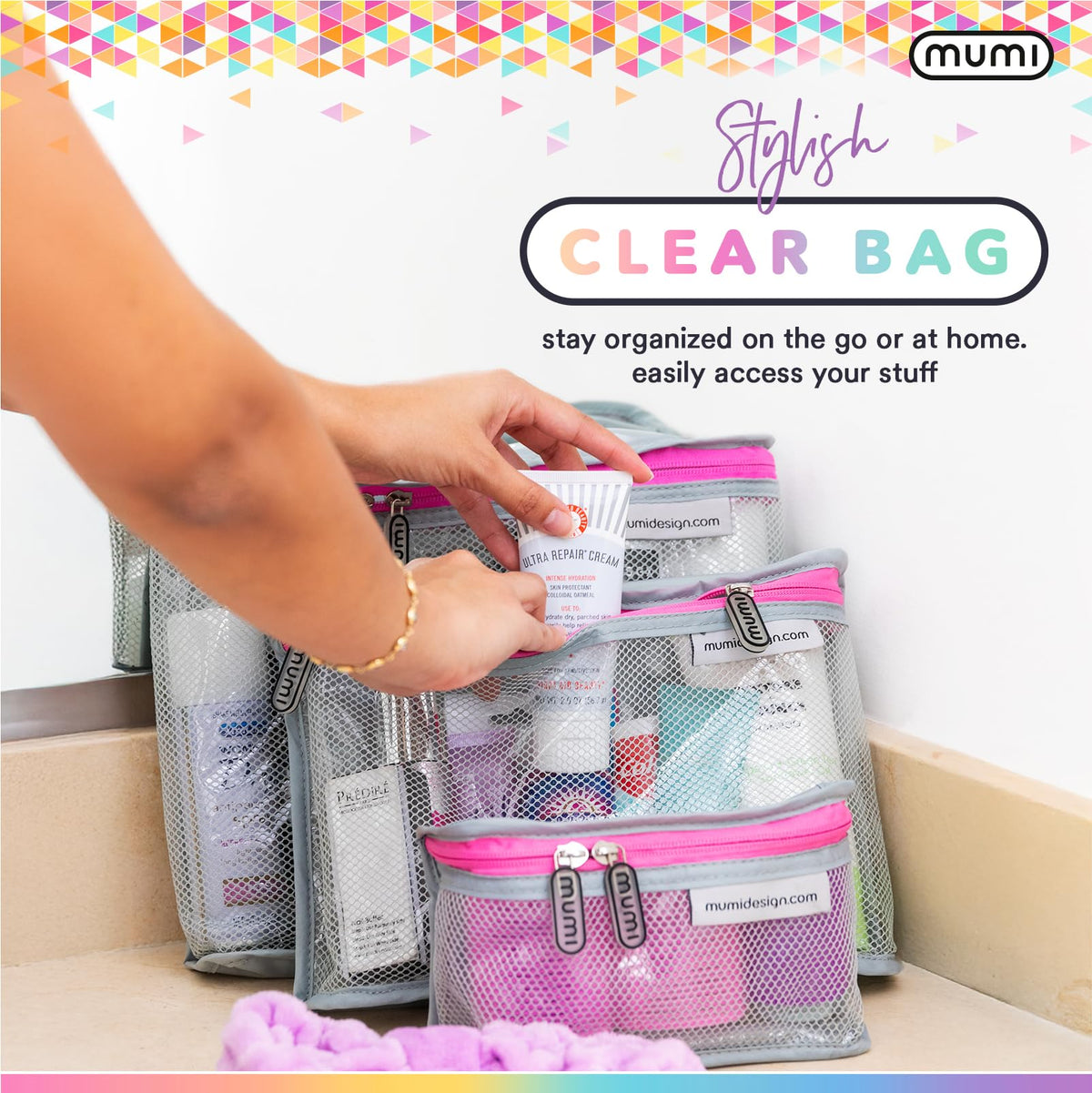 MUMI Travel Toiletry Bag Set of 3 - Clear TSA Approved, Aqua