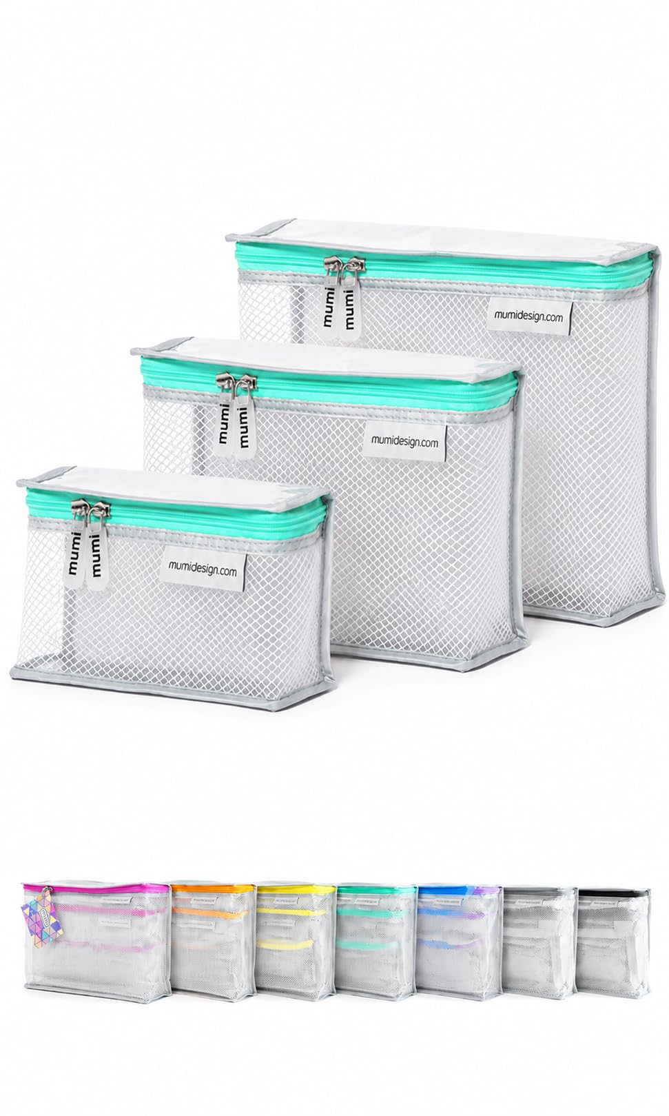 MUMI Travel Toiletry Bag Set of 3 - Clear TSA Approved, Aqua