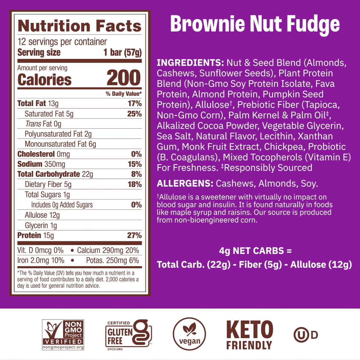 Munk Pack Brownie Nut Fudge Keto Protein Bars | 15g Protein, 1g Sugar, 4g Net Carbs | Vegan