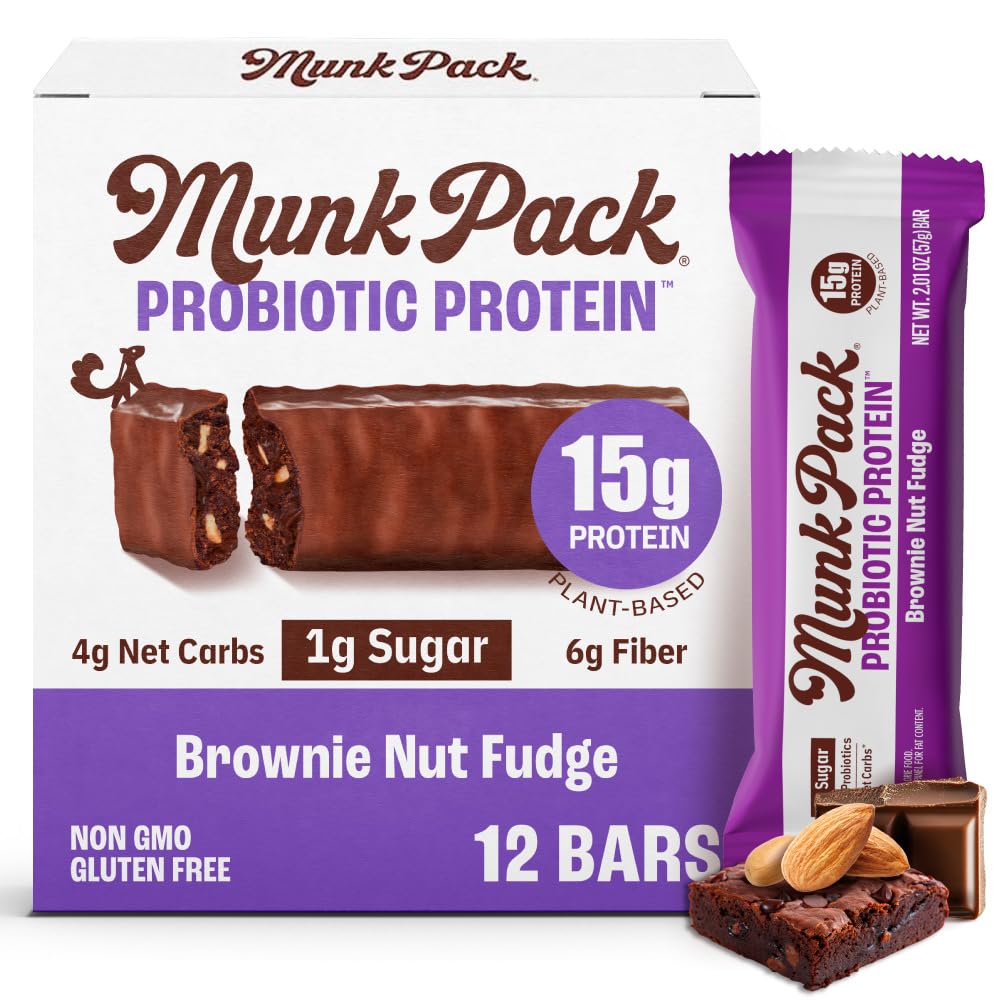 Munk Pack Brownie Nut Fudge Keto Protein Bars | 15g Protein, 1g Sugar, 4g Net Carbs | Vegan