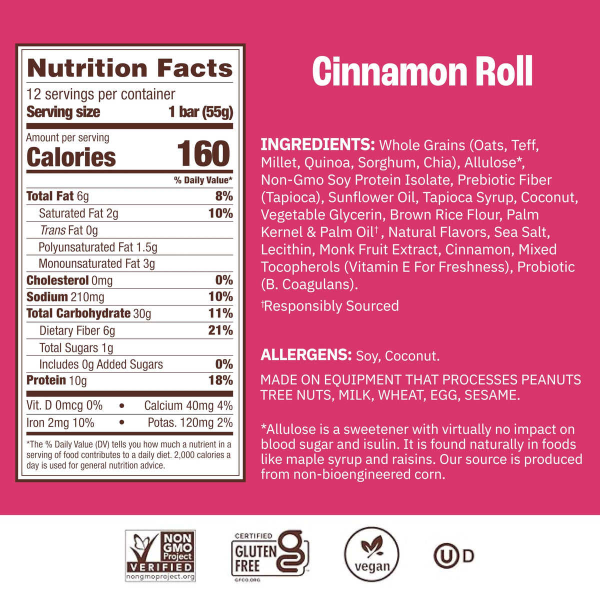 Munk Pack Cinnamon Roll Probiotic Bars - 10g Plant Protein, 1g Sugar, 6g Fiber | Gluten-Free, Non-GMO, Diabetic-Friendly Breakfast On-the-Go (12 Count)