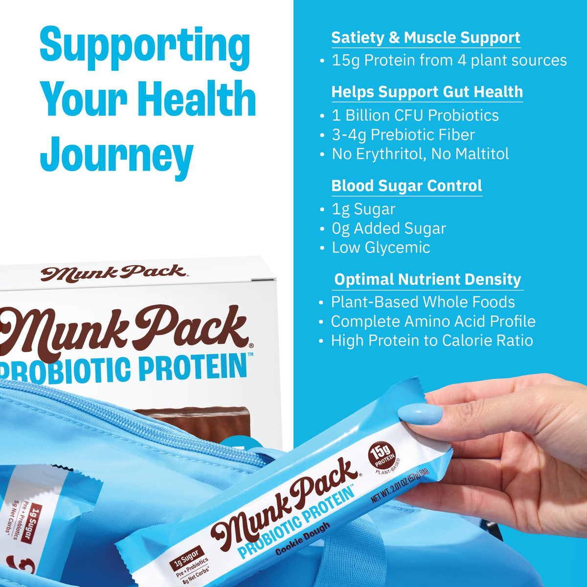 Munk Pack Cookie Dough Probiotic Keto Protein Bars — 15g Protein, 1g Sugar, 4g Net Carbs | Gluten Free, Non-GMO | 12 Count