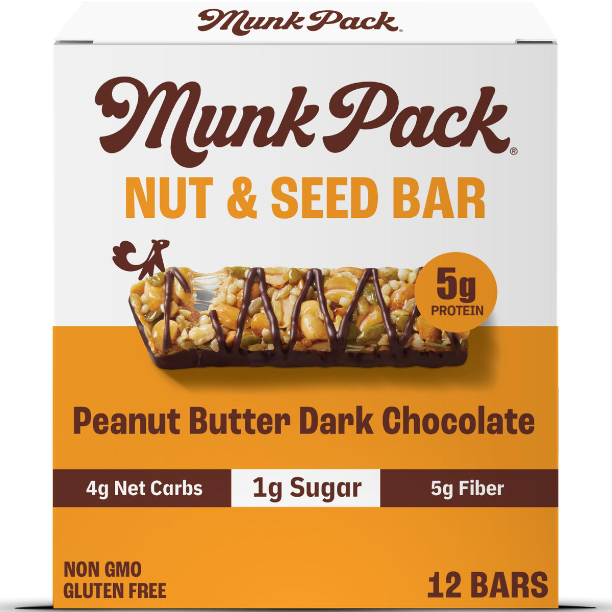 Munk Pack Fiber Nut Bars – Peanut Butter Dark Chocolate | 5g Fiber, 3g Net Carbs, Gluten Free, Keto