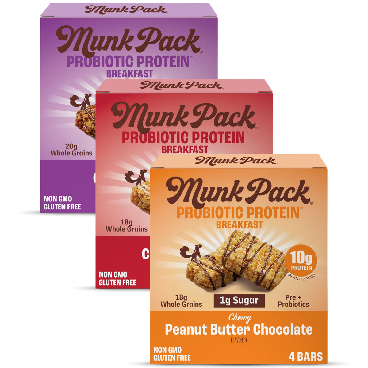 Munk Pack Variety Pack Probiotic Protein Bars – 10g Plant Protein, 1g Sugar, 6g Fiber | Gluten-Free & Non-GMO | 12 Count