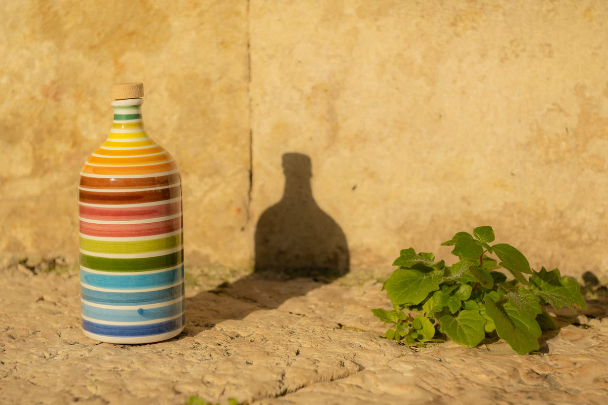 Antico Frantoio Muraglia Premium Italian Extra Virgin Olive Oil – Peranzana, First Cold Pressed, Rainbow Ceramic Bottle