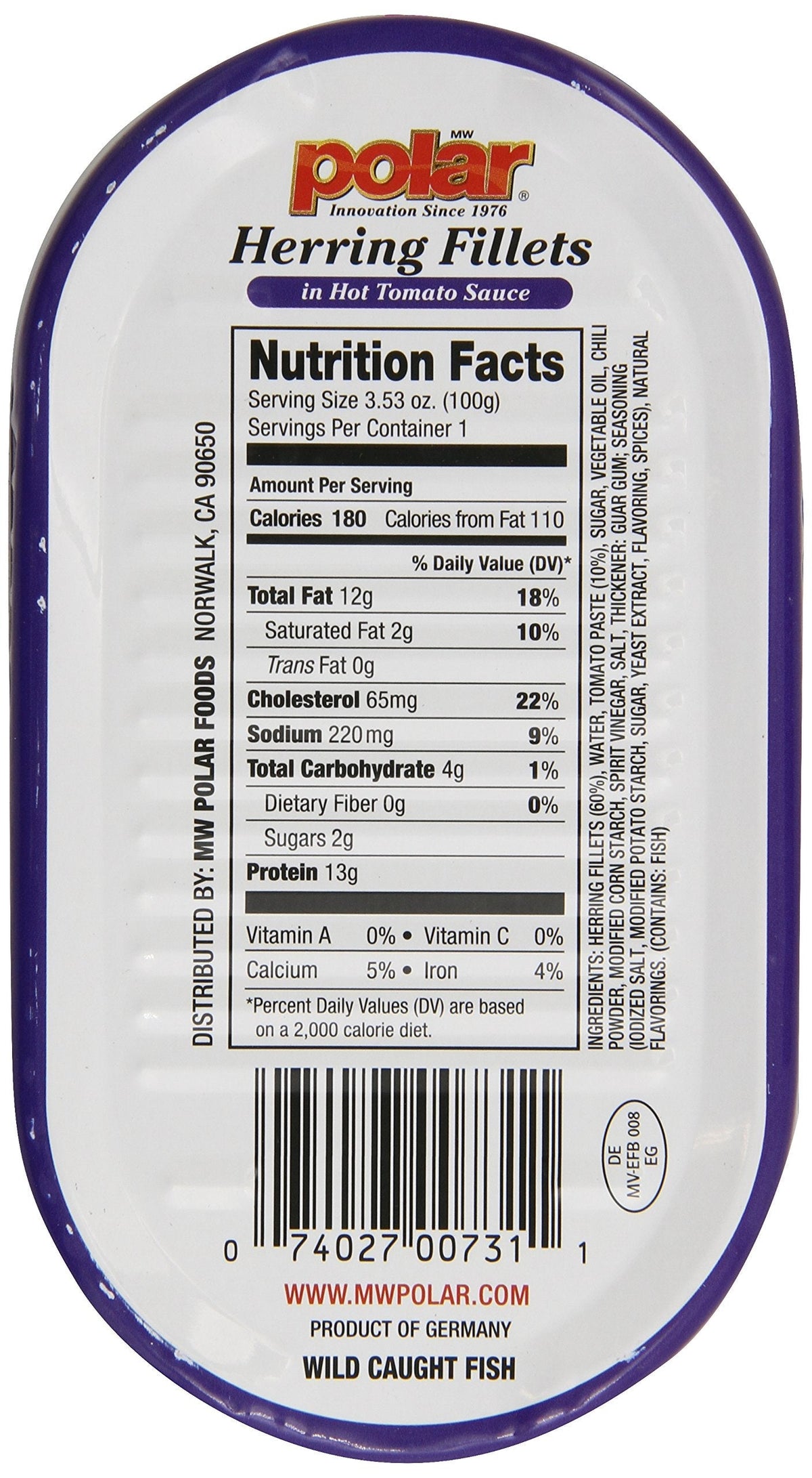 MW Polar Herring, Hot Tomato Sauce, 3.53-Ounce (Pack of 18) | Wild-Caught, German Quality