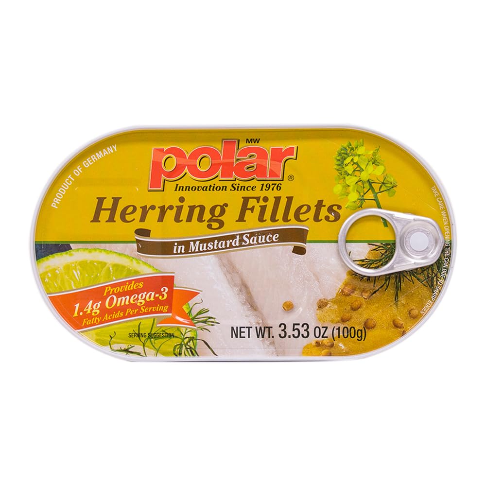 MW Polar Herring in Mustard Sauce, 3.5 oz (Pack of 18) – Omega-3 Rich, Hand-Packed
