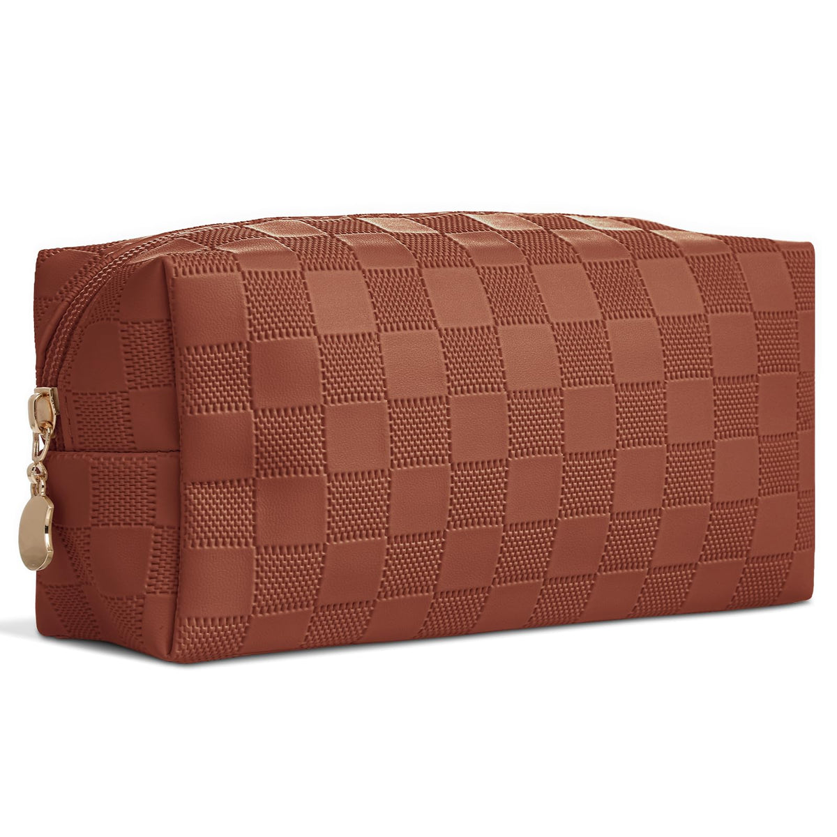MXXUUOOM Checkered Makeup Bag, PU Leather Cosmetic Pouch