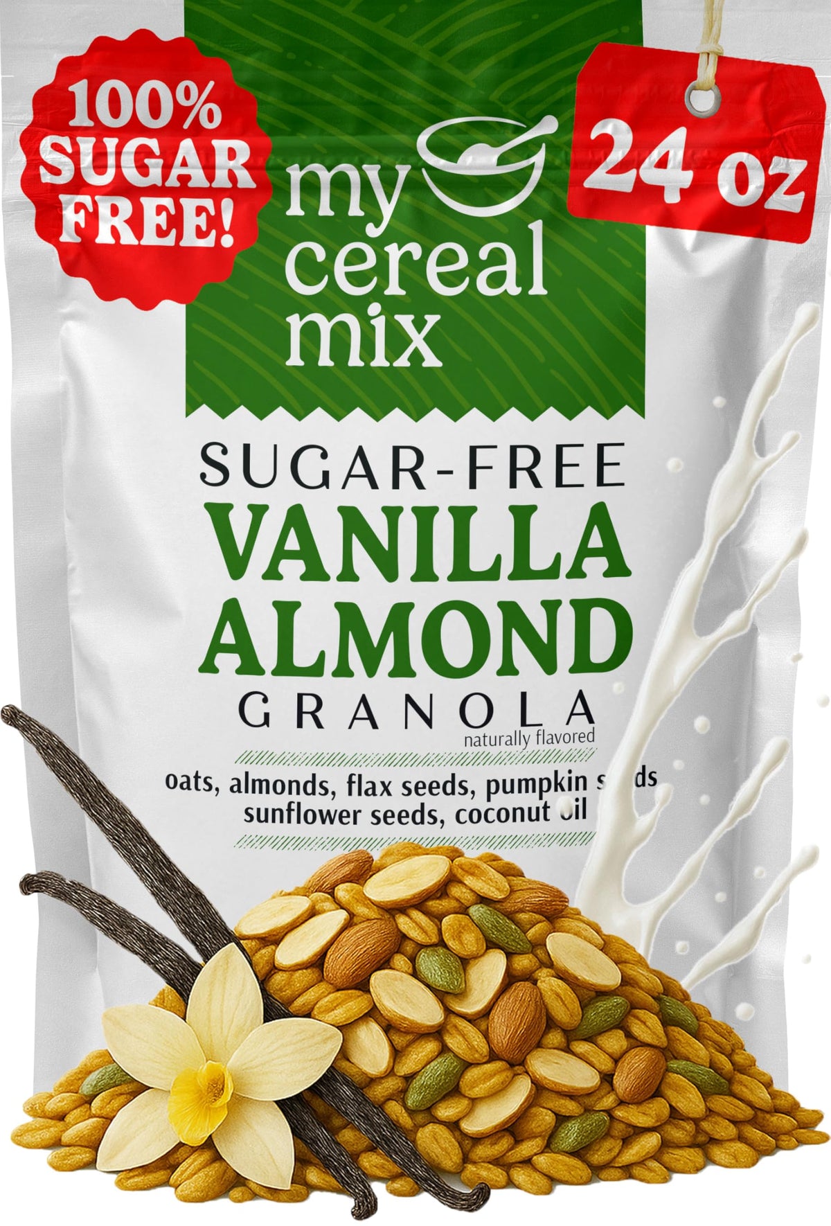 MyCerealMix Sugar Free Granola Vanilla Almond 24oz – Keto Friendly, High Fiber, Gluten Free
