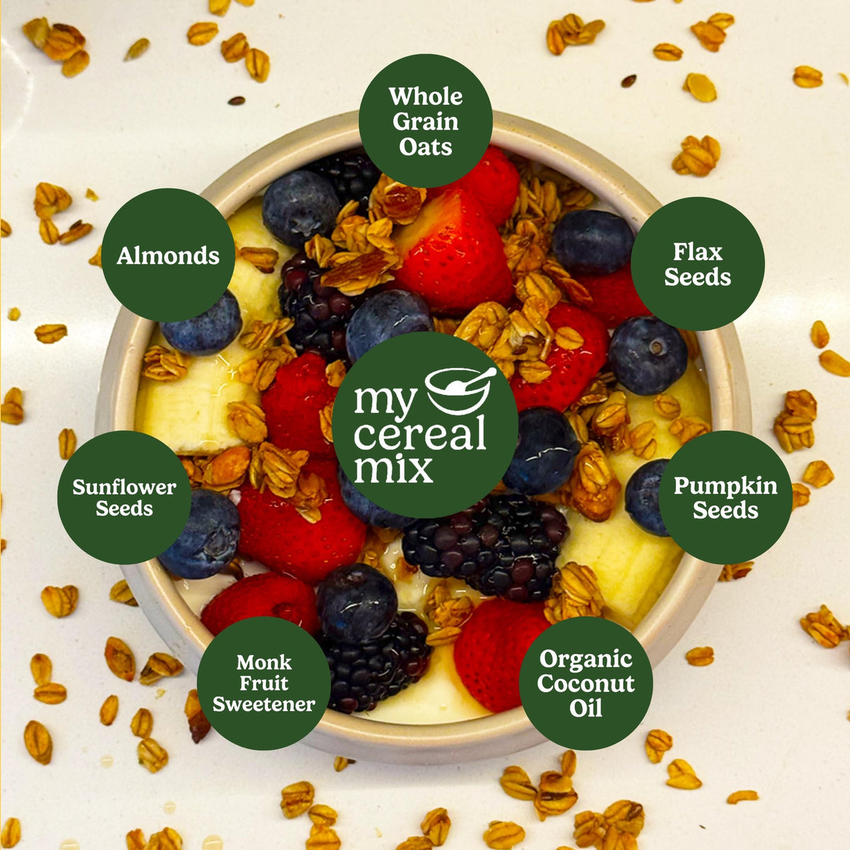 MyCerealMix Sugar Free Granola Vanilla Almond 24oz – Keto Friendly, High Fiber, Gluten Free