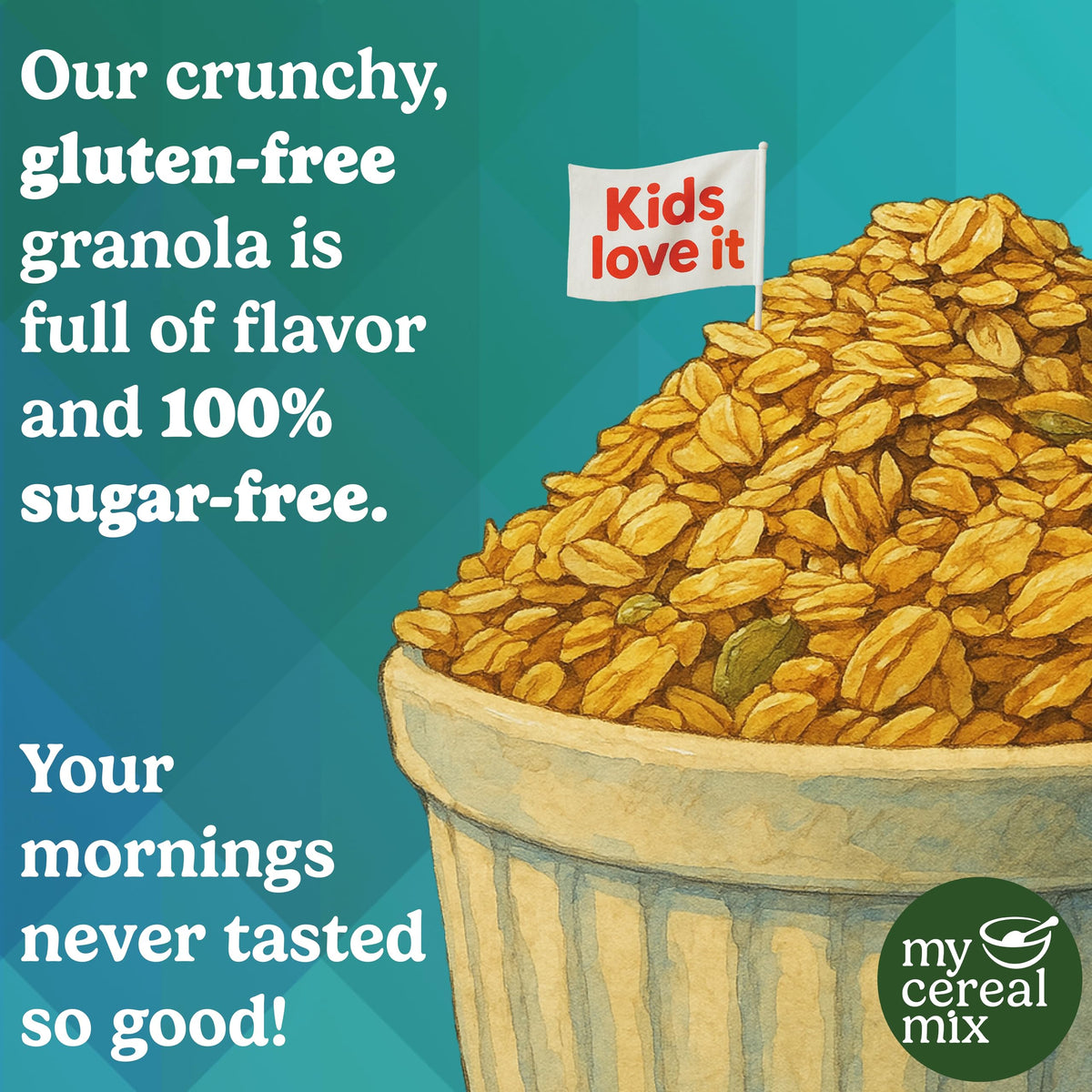 MyCerealMix Sugar Free Granola Vanilla Almond 24oz – Keto Friendly, High Fiber, Gluten Free
