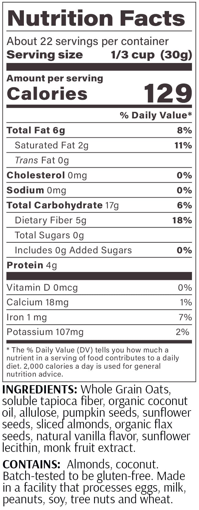 MyCerealMix Sugar Free Granola Vanilla Almond 24oz – Keto Friendly, High Fiber, Gluten Free