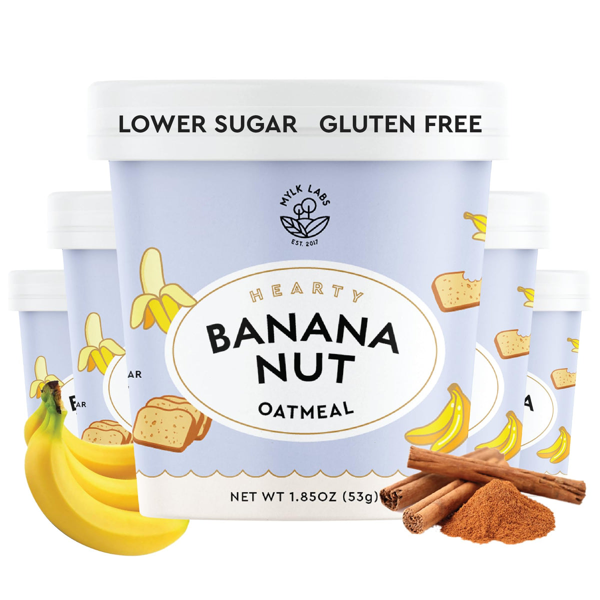 Mylk Labs Banana Nut Protein Oatmeal Cups – Whole Grain, Gluten Free, Vegan, 7g Protein, 6g Fiber (6 Pack)
