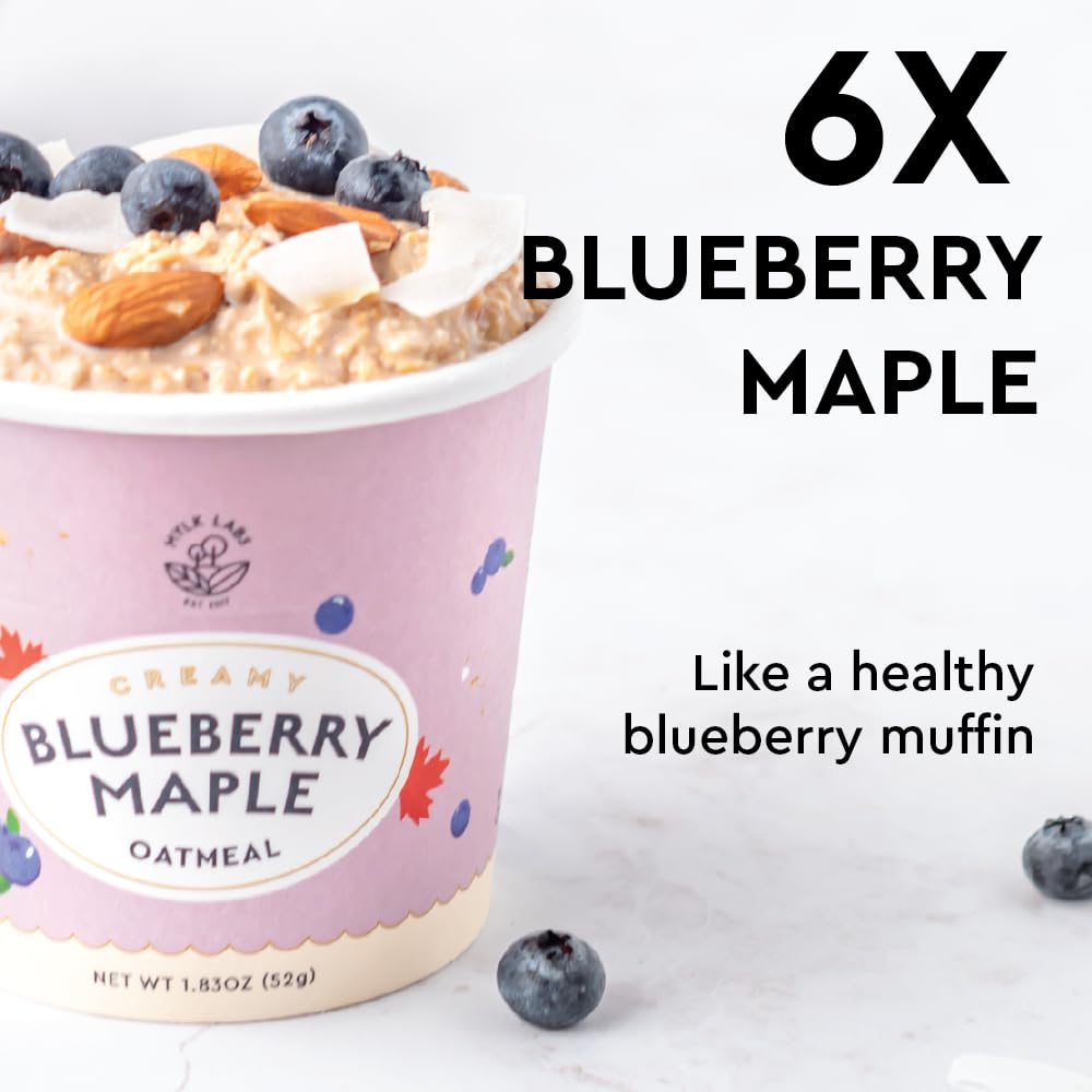 MYLK LABS Blueberry Maple Protein Oatmeal Cups – Gluten Free, Vegan, High Fiber, 6 Pack