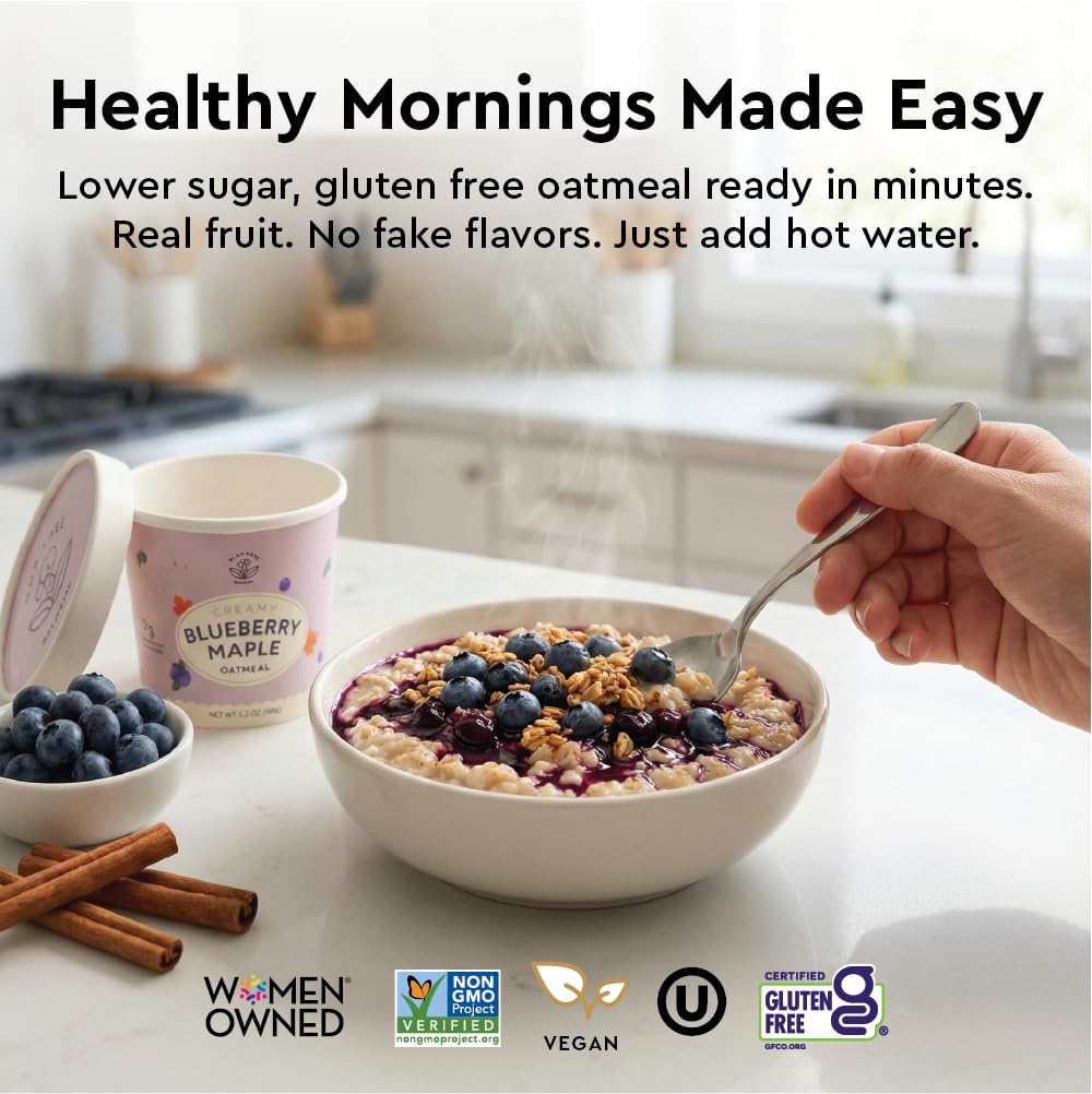 MYLK LABS Blueberry Maple Protein Oatmeal Cups – Gluten Free, Vegan, High Fiber, 6 Pack