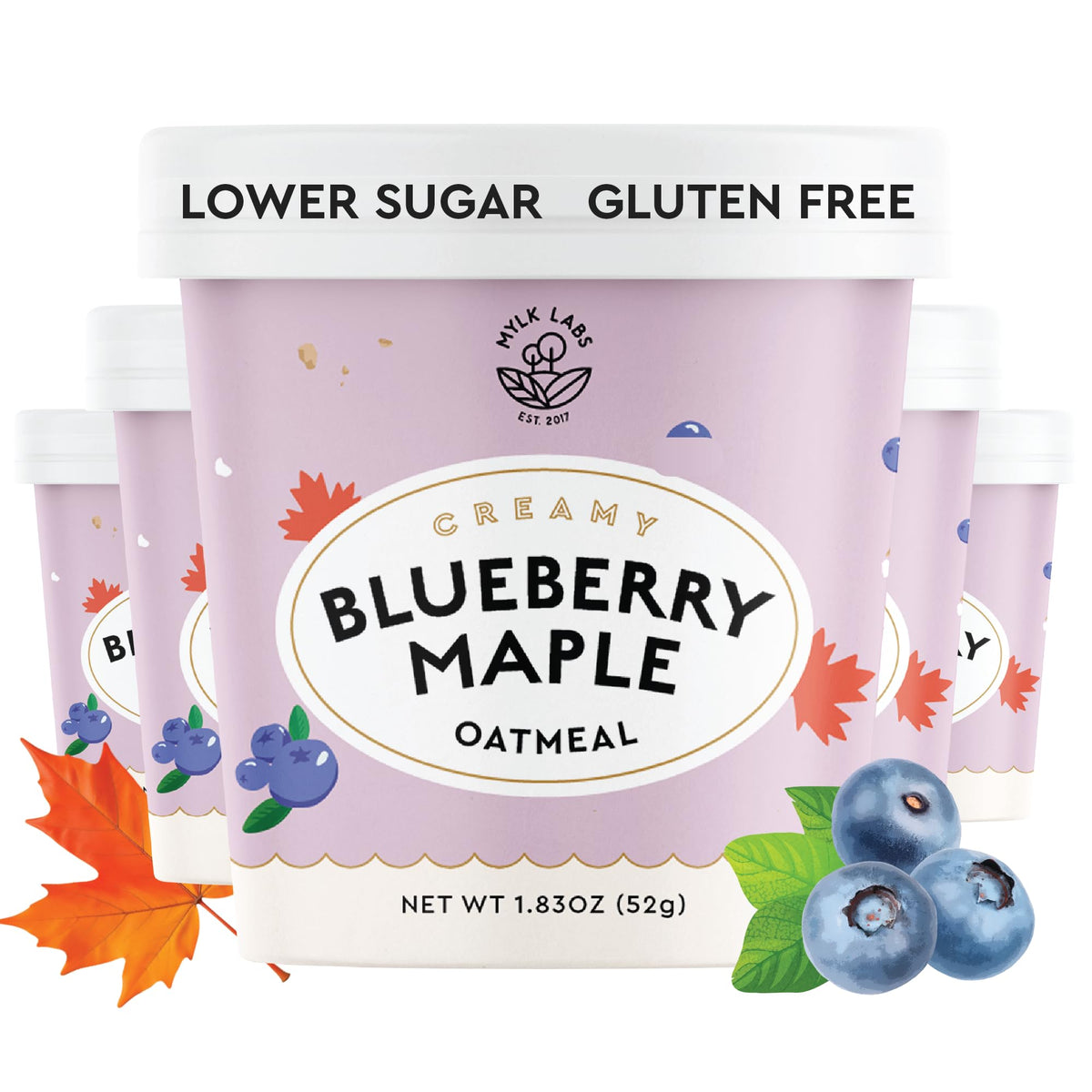 MYLK LABS Blueberry Maple Protein Oatmeal Cups – Gluten Free, Vegan, High Fiber, 6 Pack