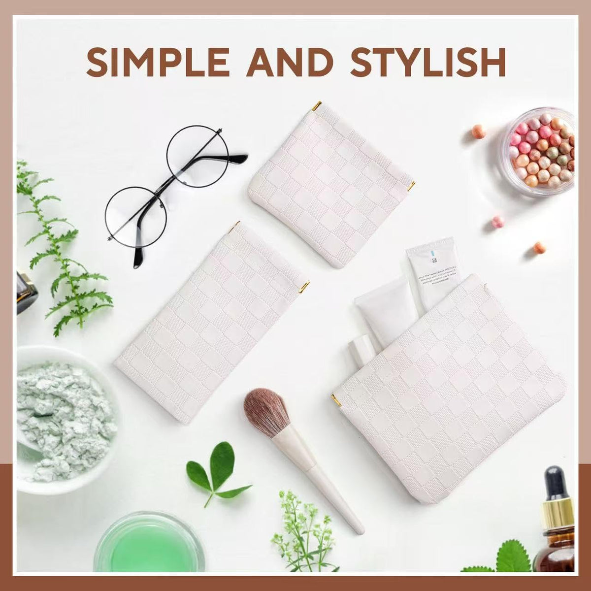 MZLUWM 3PCS Small Makeup Bag for Purse，Waterproof Leather Portable Mini Makeup Bag,Snap Closure Organizer Pouch for Coin Cards Jewelry Lipstick Cosmetic Accessories，Small Travel Kit Storage Pouch