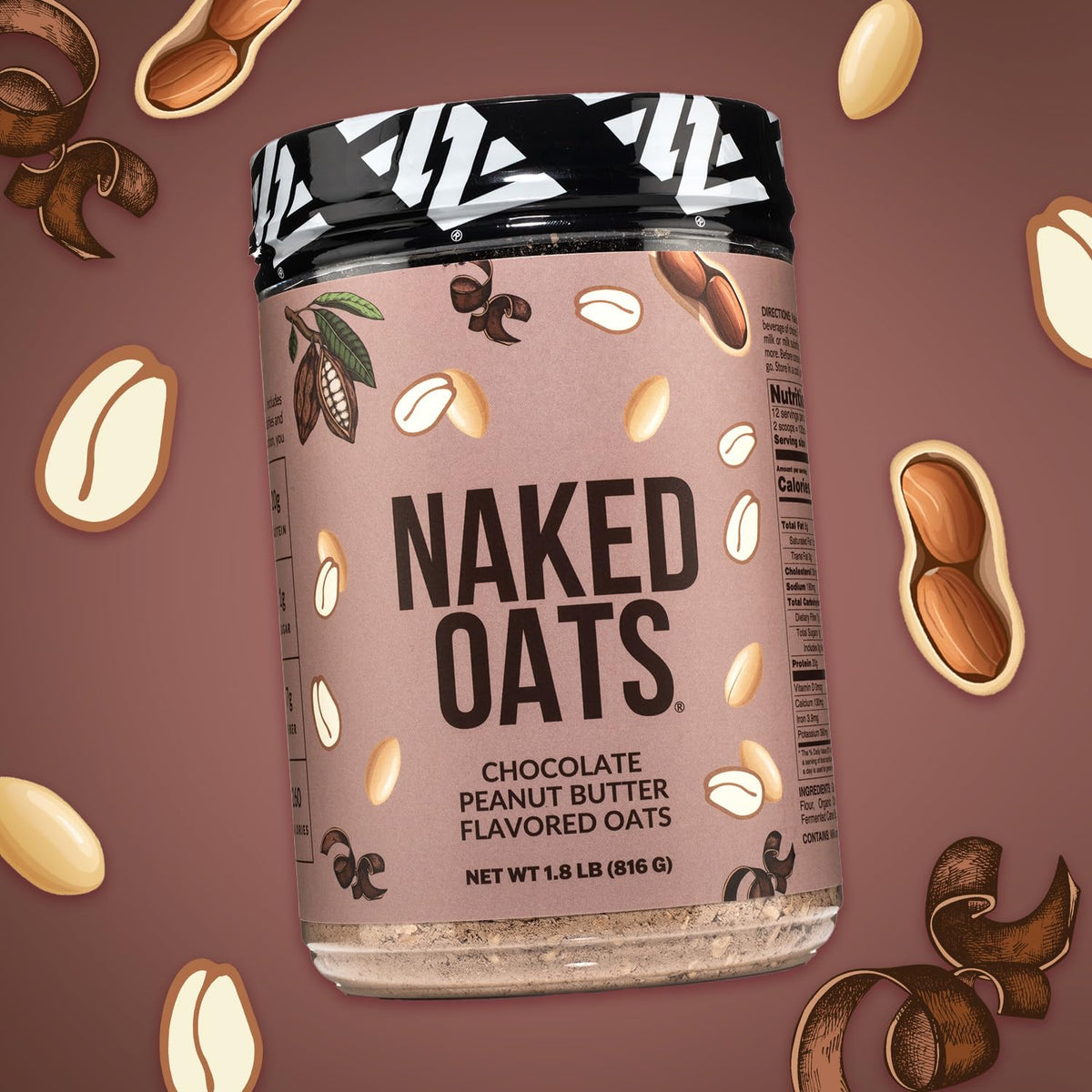 NAKED Oats - Chocolate PB Overnight Oats | 20g Grass-Fed Protein, Gluten-Free, Non-GMO, 12 Servings