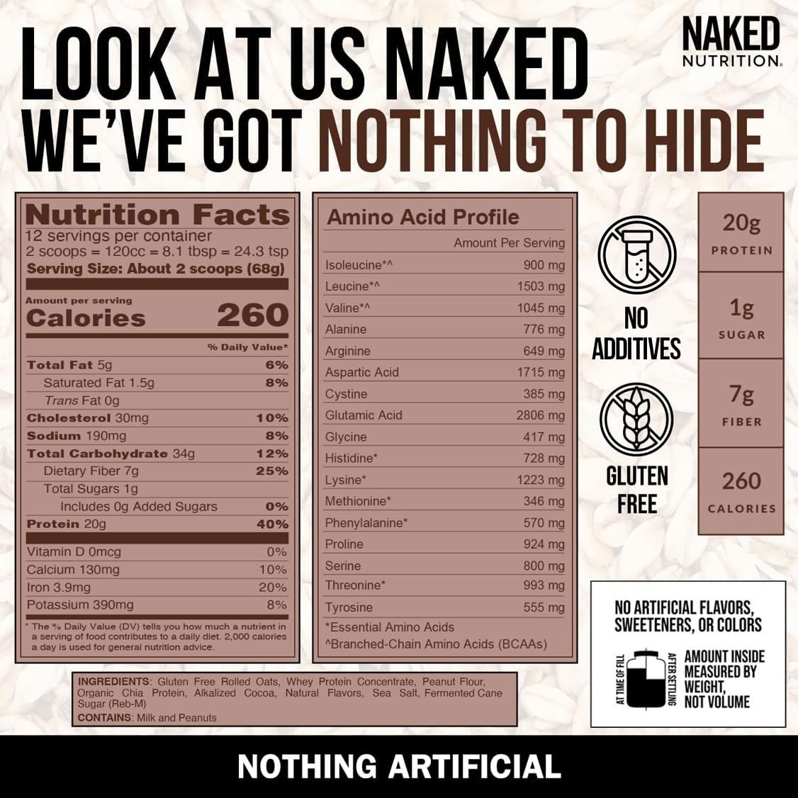NAKED Oats - Chocolate PB Overnight Oats | 20g Grass-Fed Protein, Gluten-Free, Non-GMO, 12 Servings
