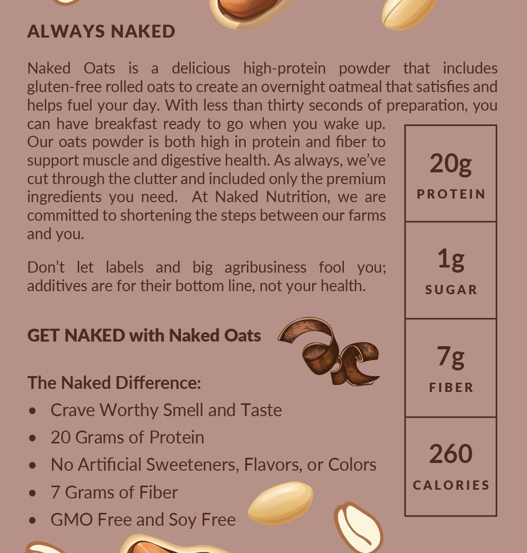 NAKED Oats - Chocolate PB Overnight Oats | 20g Grass-Fed Protein, Gluten-Free, Non-GMO, 12 Servings