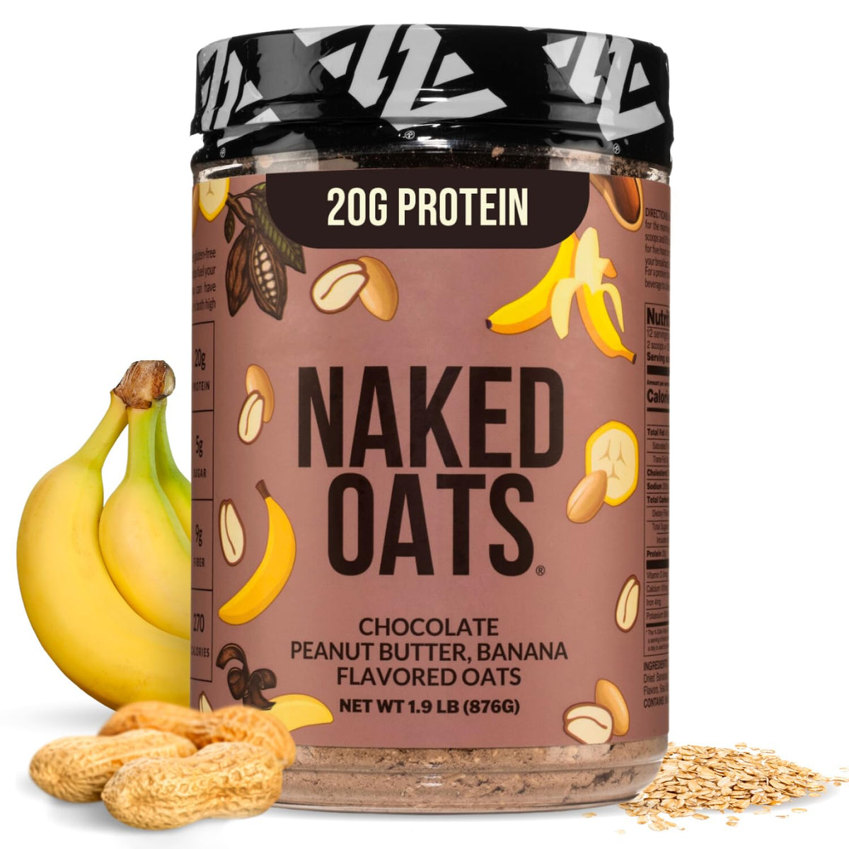 NAKED Oats Chocolate PB Banana Overnight Oats – 20g Whey Protein, Gluten Free, High Fiber, 12 Servings