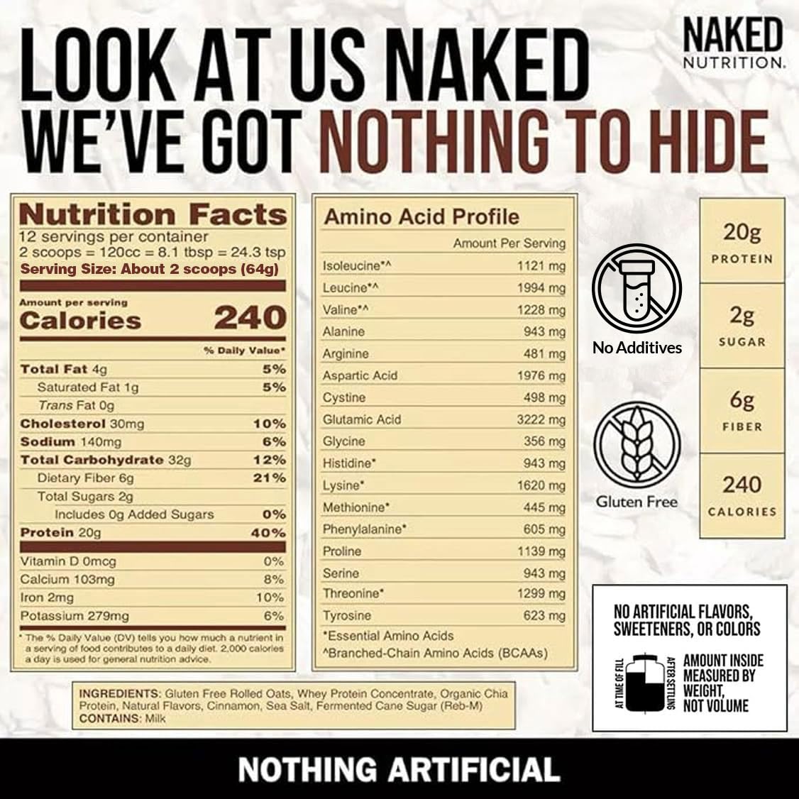 Naked Oats Cinnamon Overnight Oats – 20g Protein, Gluten-Free, 12 Servings
