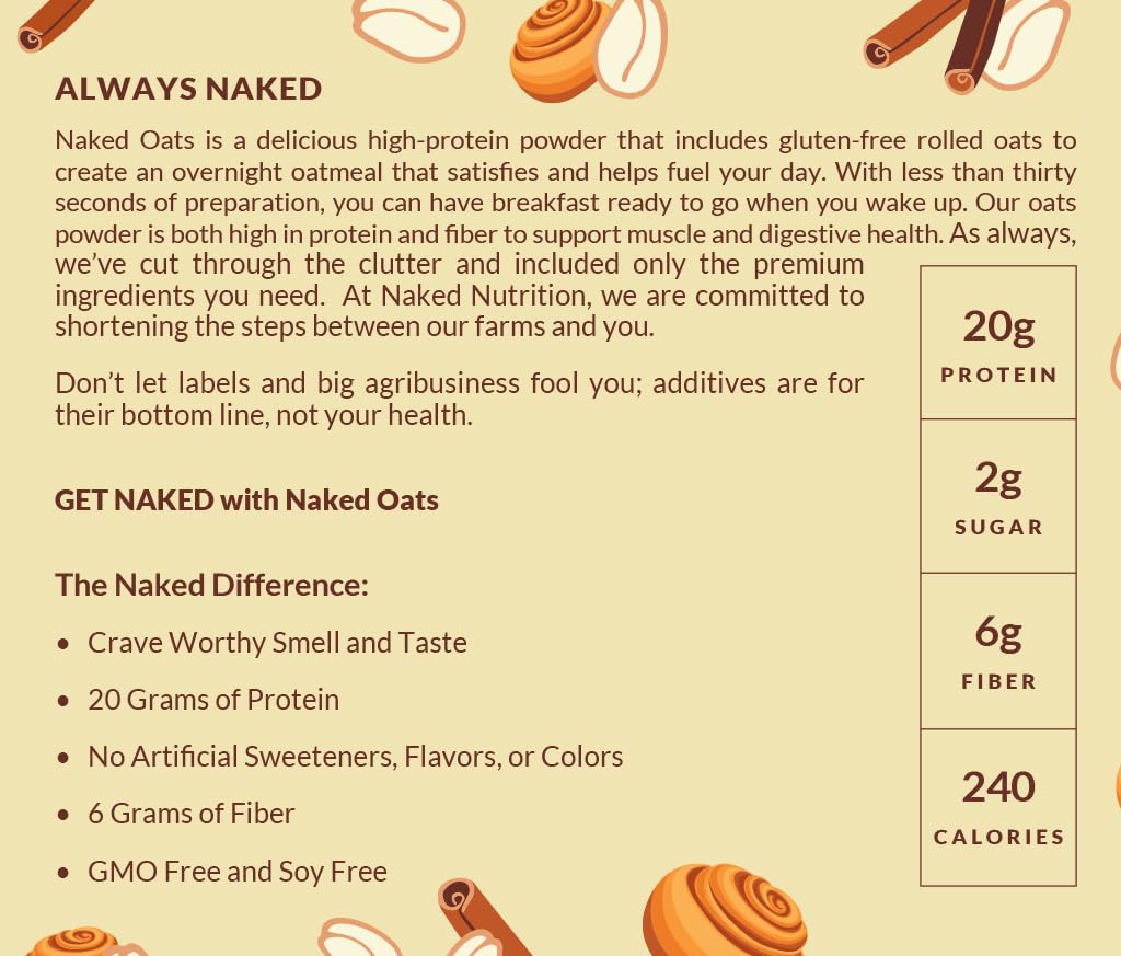 Naked Oats Cinnamon Overnight Oats – 20g Protein, Gluten-Free, 12 Servings