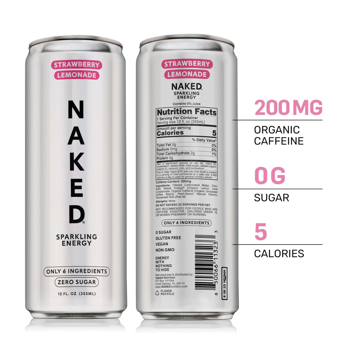 NAKED Sparkling Energy Drink – Strawberry Lemonade, 12oz Cans (12 Pack)