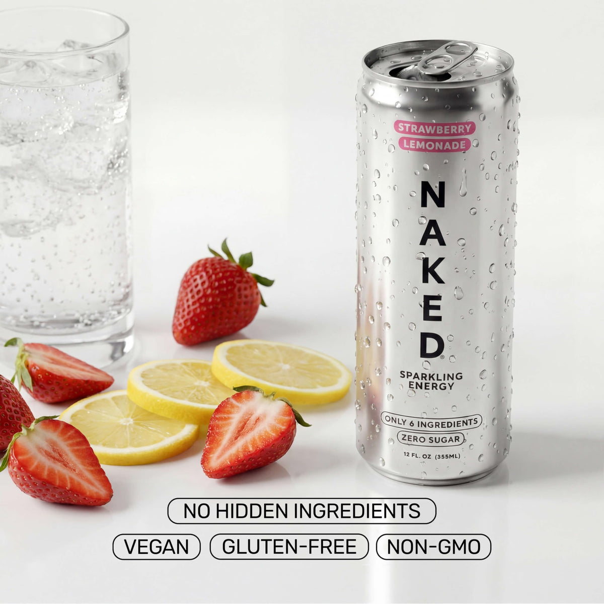 NAKED Sparkling Energy Drink – Strawberry Lemonade, 12oz Cans (12 Pack)
