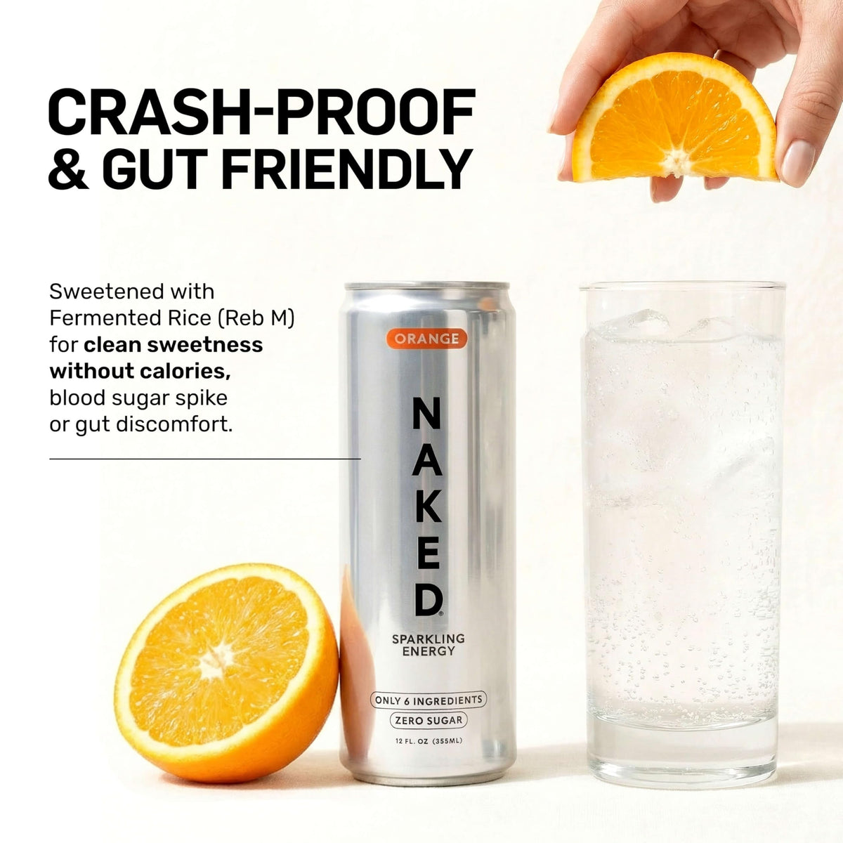 NAKED Sparkling Energy Drink Orange – Organic Caffeine, Zero Sugar, Natural Lemon, 12oz Cans (Pack of 12) | Vegan, Gluten-Free, Non-GMO