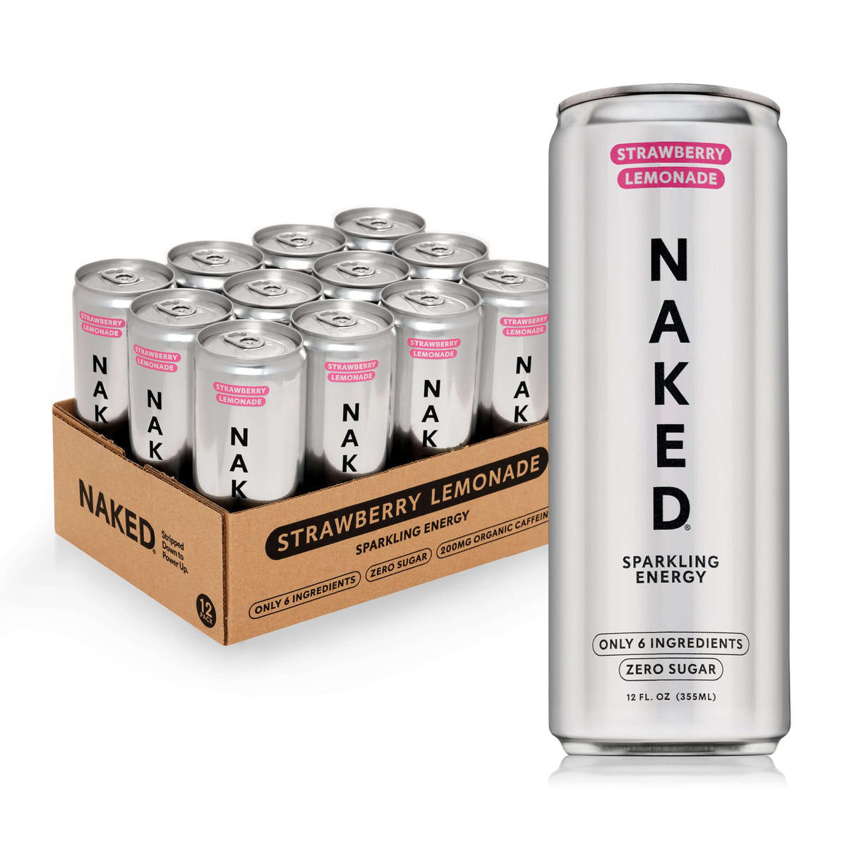 NAKED Sparkling Energy Drink – Strawberry Lemonade, 12oz Cans (12 Pack)