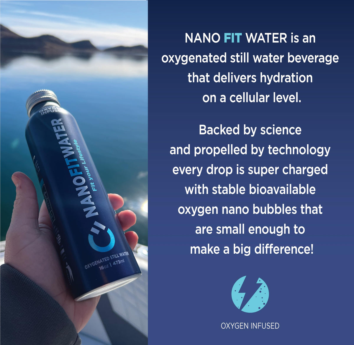 NANO FIT WATER - Oxygen Infused Alkaline Still Water in 16 oz Aluminum Bottle (12 Pack)