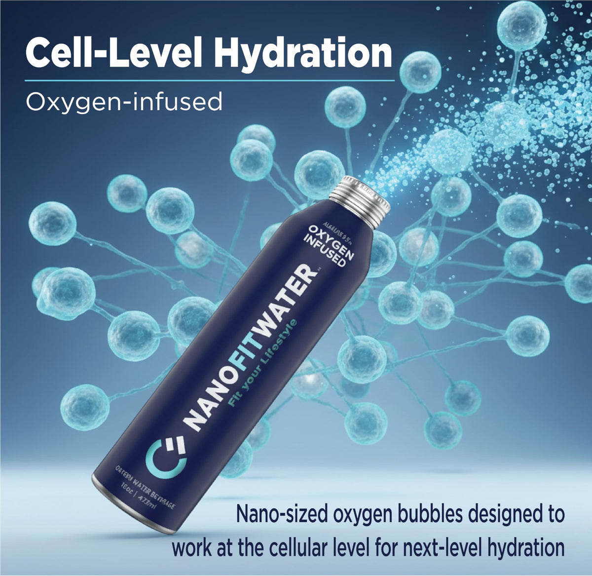 NANO FIT WATER - Oxygen Infused Alkaline Still Water in 16 oz Aluminum Bottle (12 Pack)
