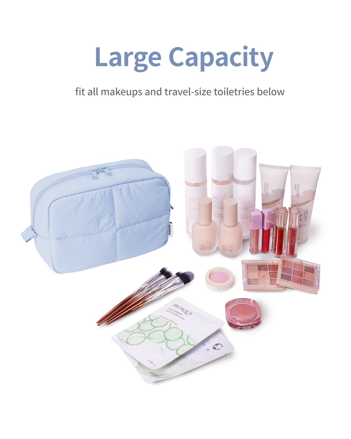 Narwey Puffy Makeup Bag Travel Toiletry Bag, Cute Cosmetic Bag for Women