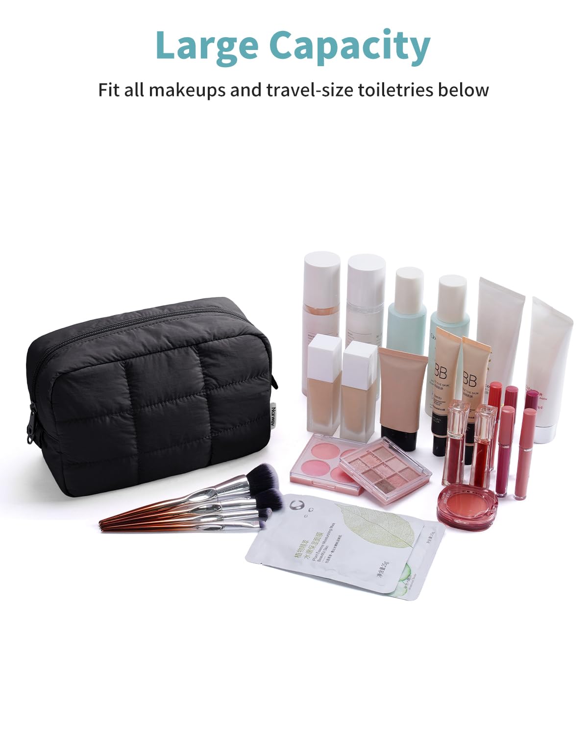 Narwey Puffy Makeup Bag Travel Toiletry Bag, Quilted Cosmetic Bag for Women