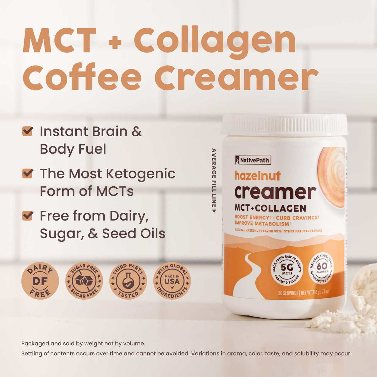 NativePath Keto Coffee Creamer Powder Hazelnut — Non-Dairy, Low Sugar
