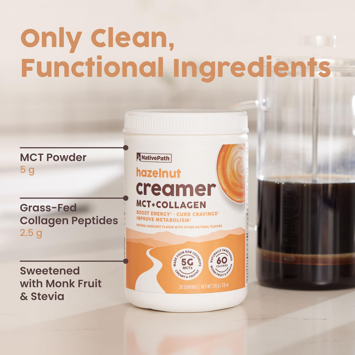 NativePath Keto Coffee Creamer Powder Hazelnut — Non-Dairy, Low Sugar