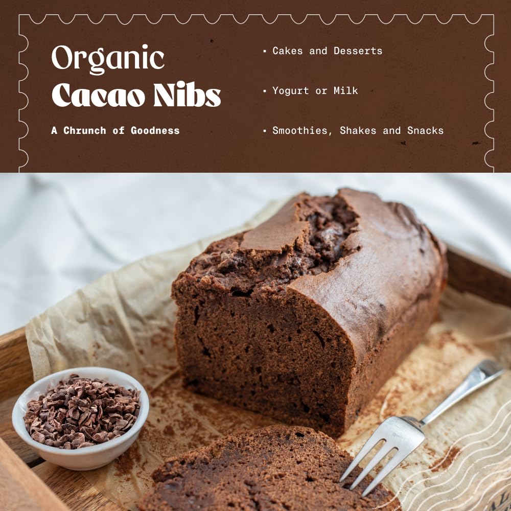 NaturaleBio Organic Cacao Nibs 1 lb — Unsweetened, Non-Alkalized, Pure Raw Cacao Beans
