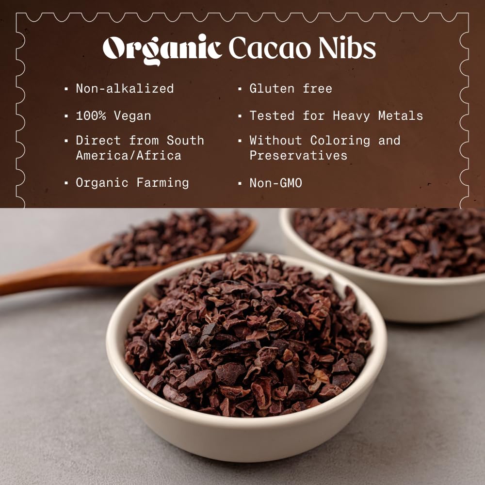 NaturaleBio Organic Cacao Nibs 1 lb — Unsweetened, Non-Alkalized, Pure Raw Cacao Beans