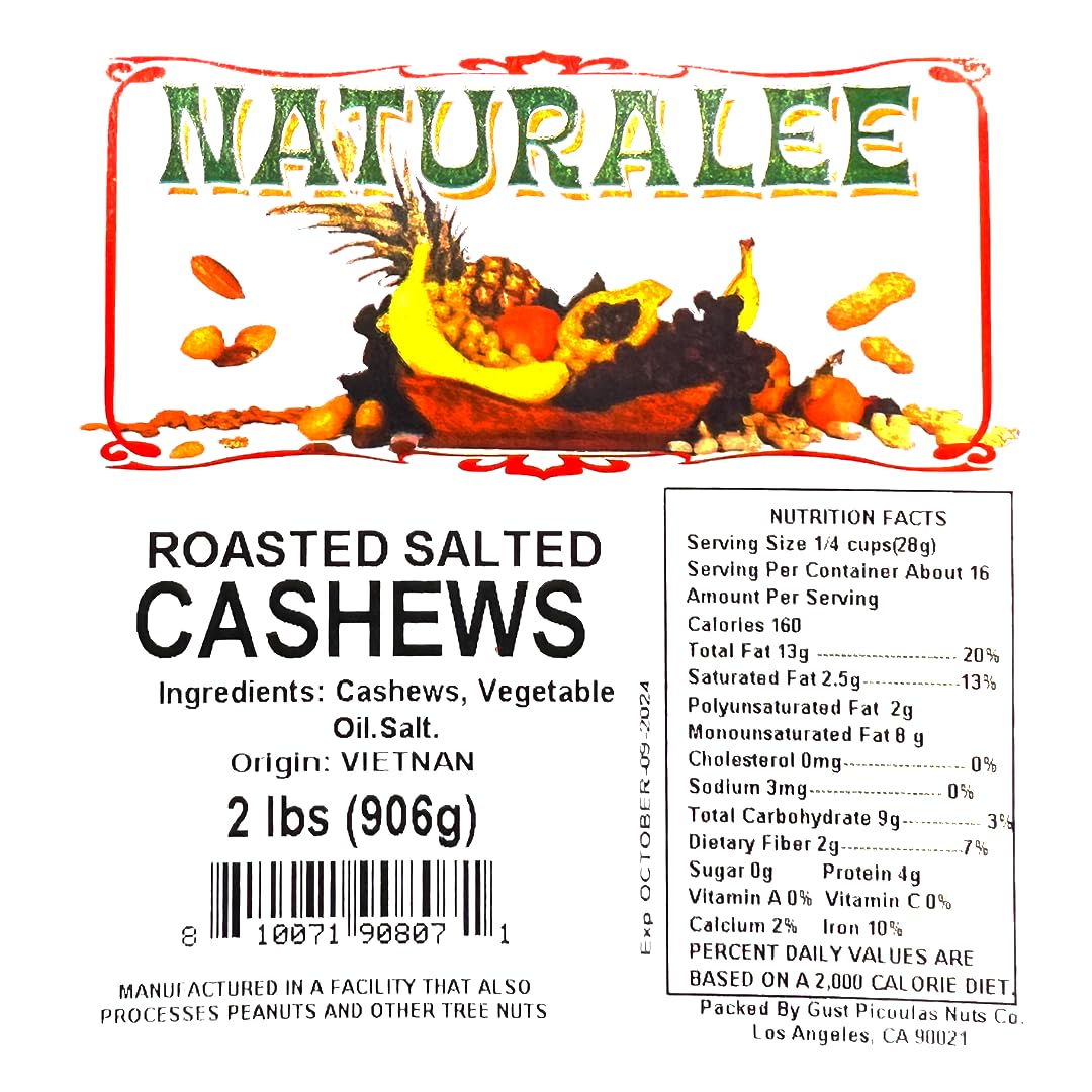 Naturalee Cashews 2 lbs – Roasted & Salted, Natural Heart-Healthy Snack