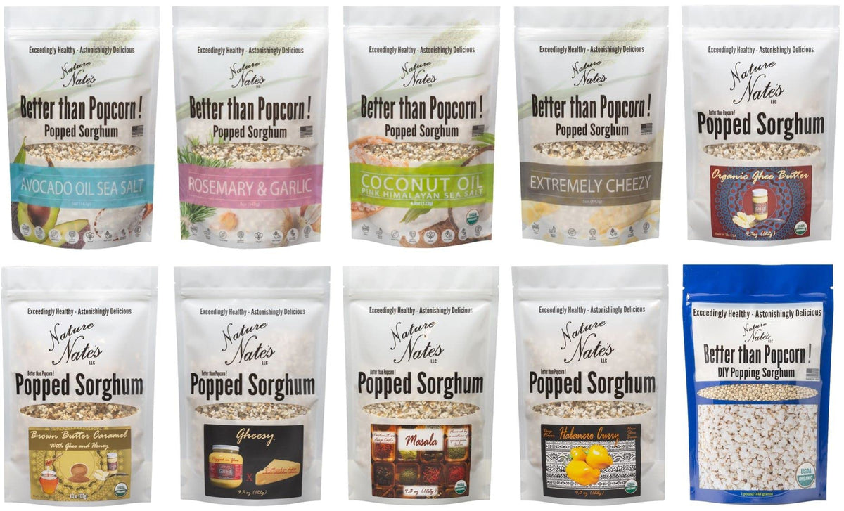 Nature Nate's Popped Sorghum with Coconut Oil & Pink Himalayan Sea Salt – Organic, Keto & Gluten Free (1.7 oz x 6)