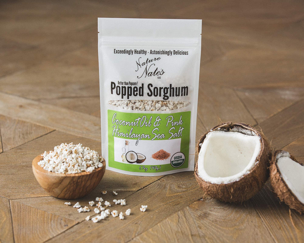 Nature Nate's Popped Sorghum with Coconut Oil & Pink Himalayan Sea Salt – Organic, Keto & Gluten Free (1.7 oz x 6)