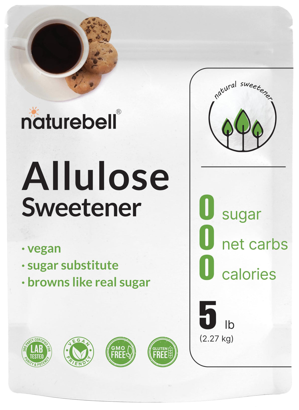 NatureBell Allulose Sweetener, 5 Lbs | 0 Calorie, 0 Sugar, Browns Like Sugar | Keto & Vegan Bulk