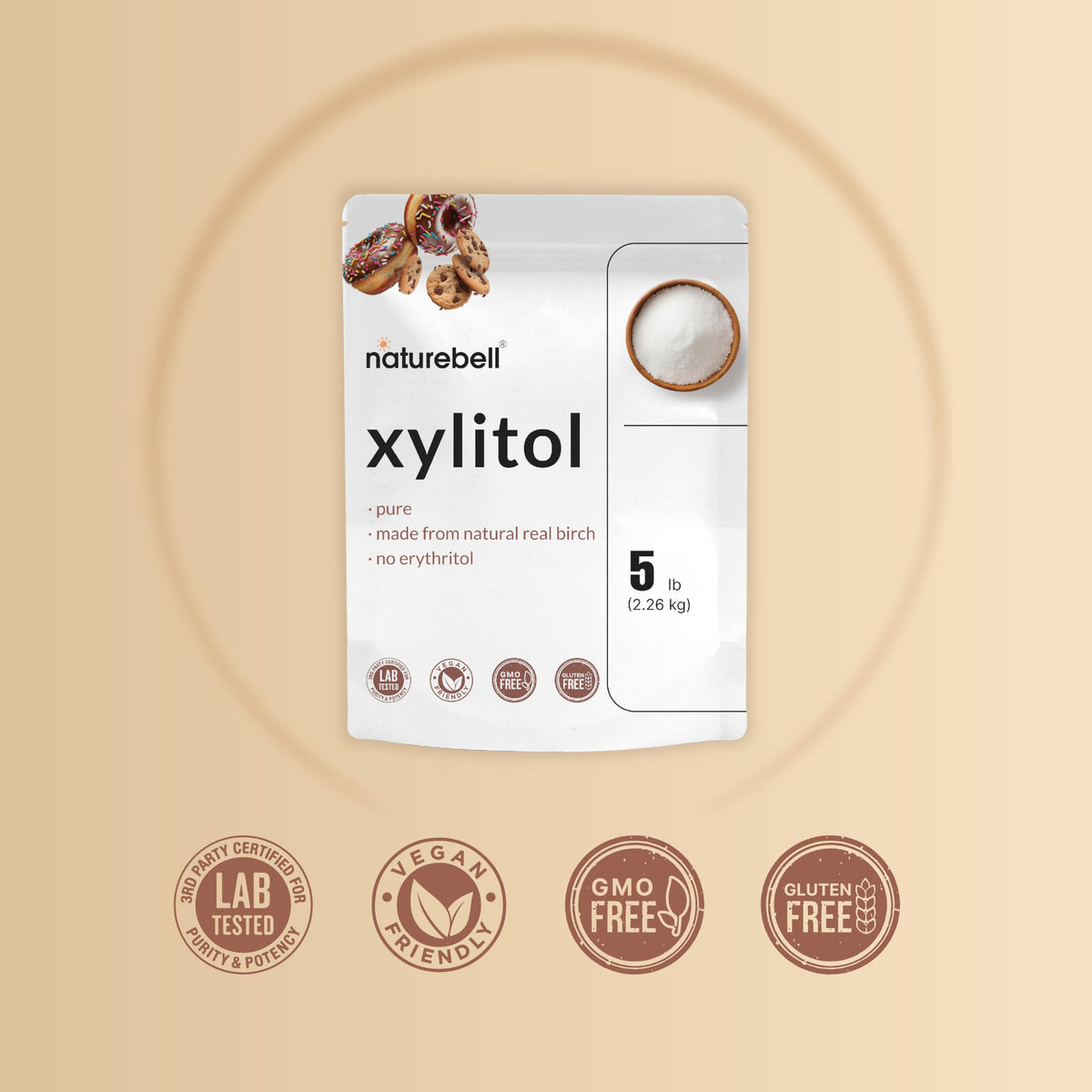 NatureBell Xylitol Sweetener 5lb — 1:1 Sugar Substitute, No Erythritol