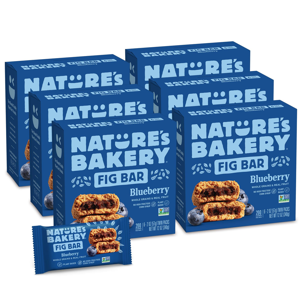 Nature's Bakery Whole Wheat Blueberry Fig Bars – Real Fruit, Vegan, Non-GMO, 6 Pack